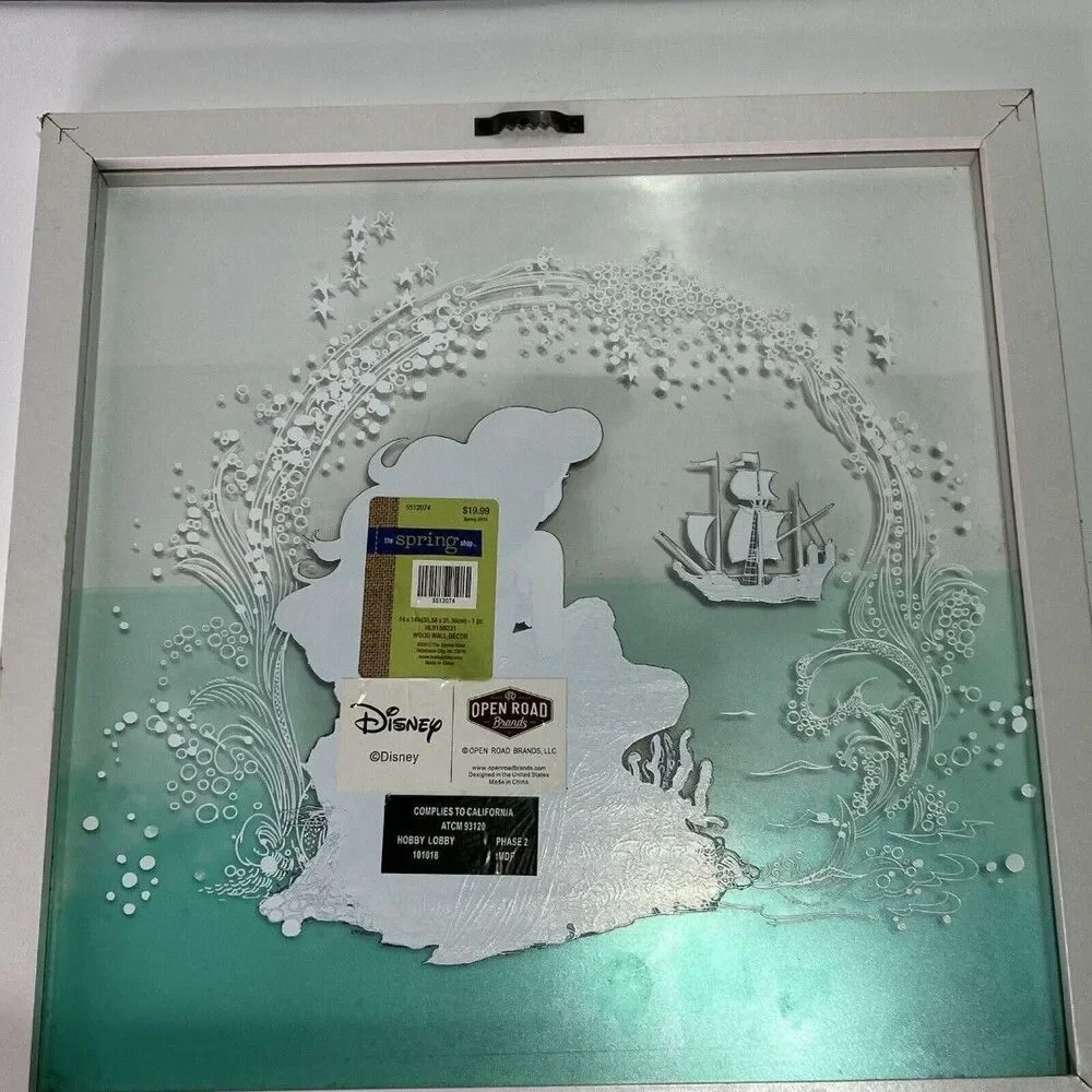 Disney The Little Mermaid Ariel Glass Wood Hanging Wall Decor 14” Square
